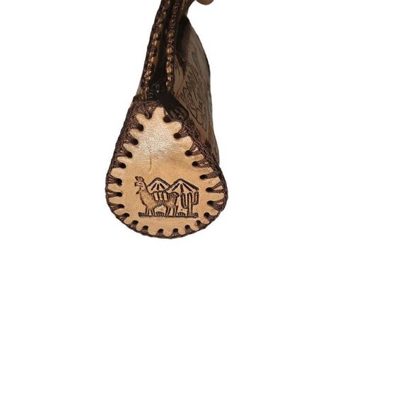 Peruvian Clutch Bag Leather and Cloth Handled Embroidered Small Boho - Picture 2 of 7